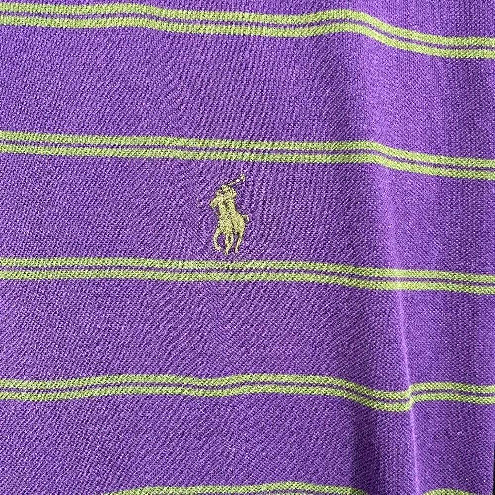 Ralph Lauren Polo Golf Shirt Size CL Purple Green Stripe Vintage Knit Casual